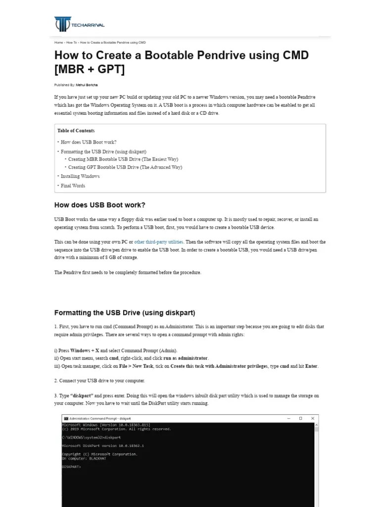 How To Create A Bootable Pendrive Using CMD (MBR + GPT) | PDF | Booting ...