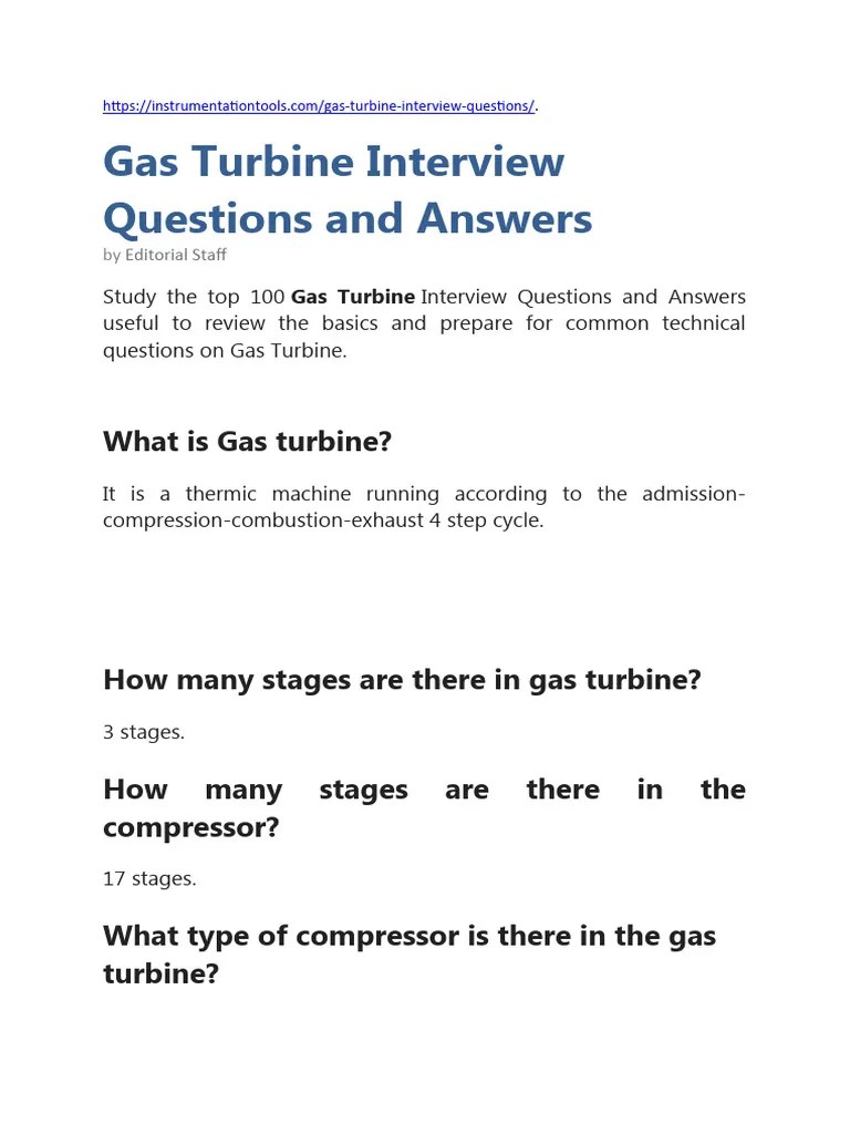 Gas Turbine Interview Questions | PDF | Turbine | Gas Turbine