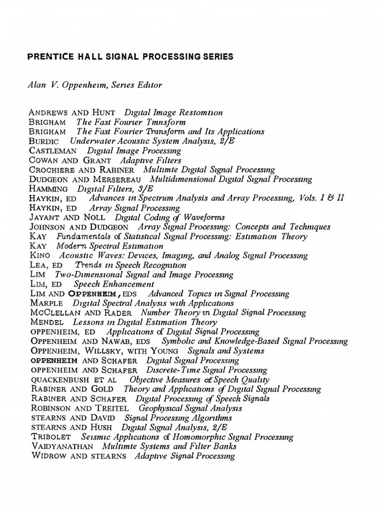 Steven M. Kay Fundamentals Of Statistical Signal Processing, Volume I ...