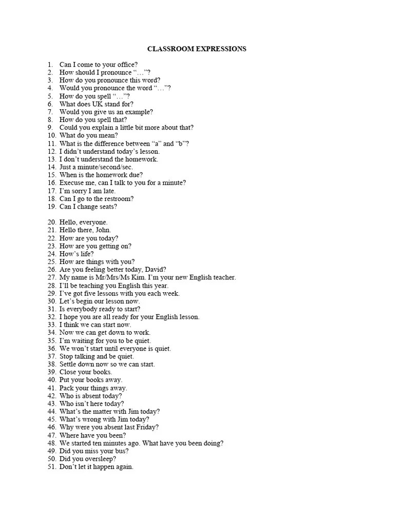 Classroom Expressions | PDF