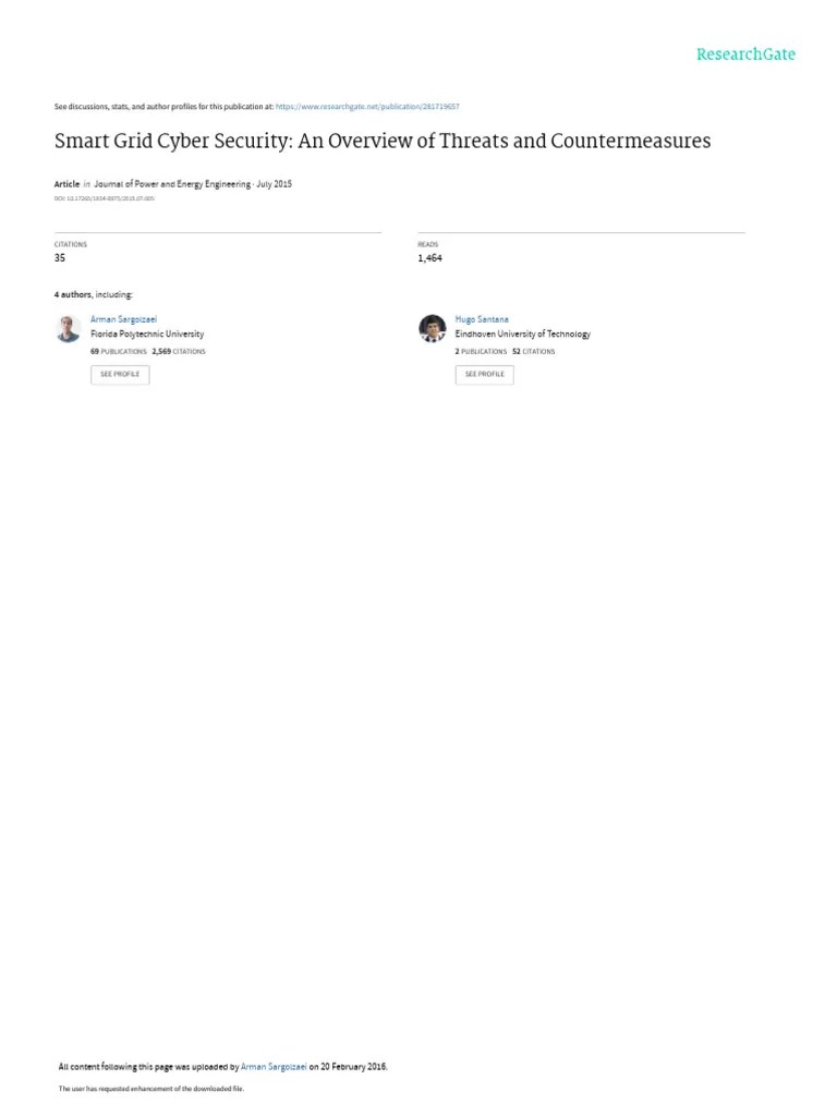 Smart Grid Cyber Security An Overviewof Threatsand Countermeasures V1 ...