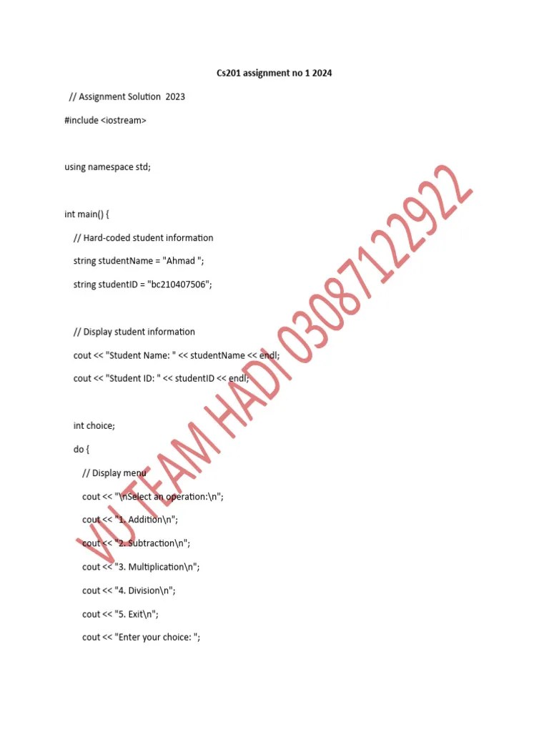 Cs201 Assignment No 1 2024 | PDF | Computer Programming | Software ...