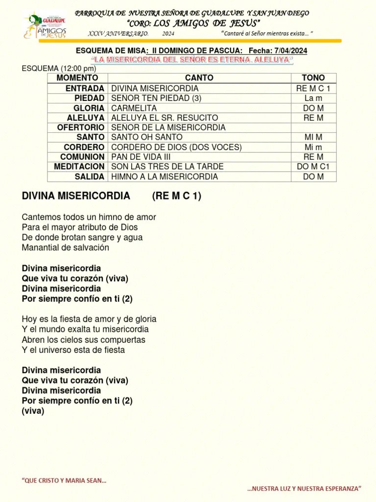 2 MISA DOMINGO DE MISERICORDIA 7 04 24 | PDF | Eucaristía | Cristo (título)