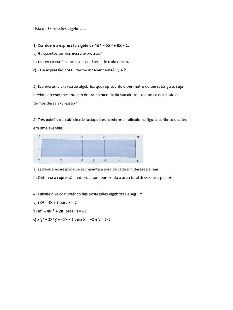 Expressões Algébricas 8° Ano | PDF