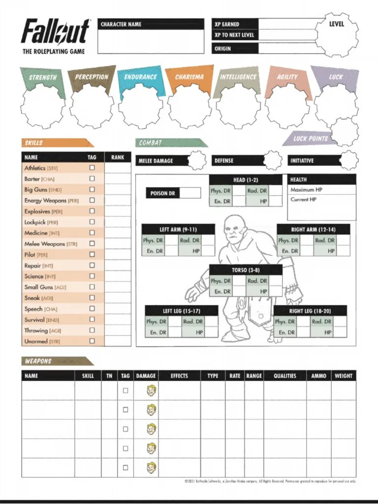Fallout Roleplaying Game Character Sheets - Mutant_text | PDF