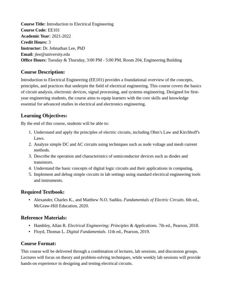 EE Syllabus | PDF | Electrical Engineering | Electronic Circuits