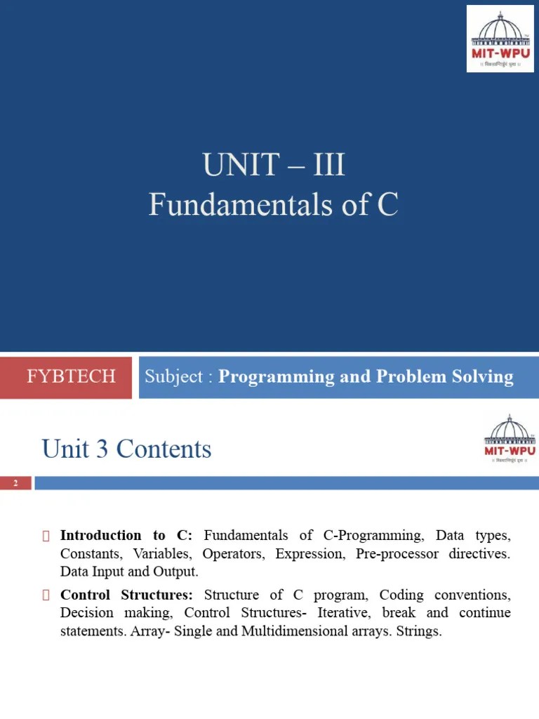 PPS - Unit 3 | PDF | C (Programming Language) | Control Flow