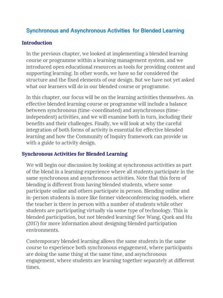 Synchronous And Asynchronous Activities | PDF | Learning | Educational ...