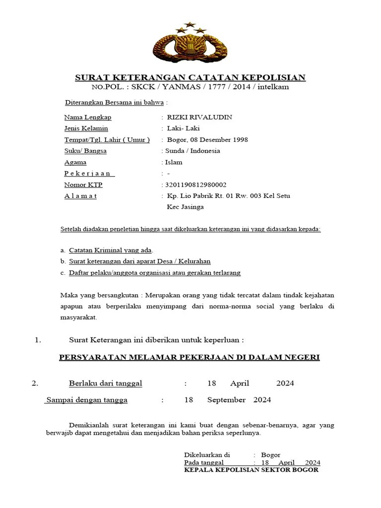 Surat Keterangan Catatan Kepolisian | PDF | Hukum
