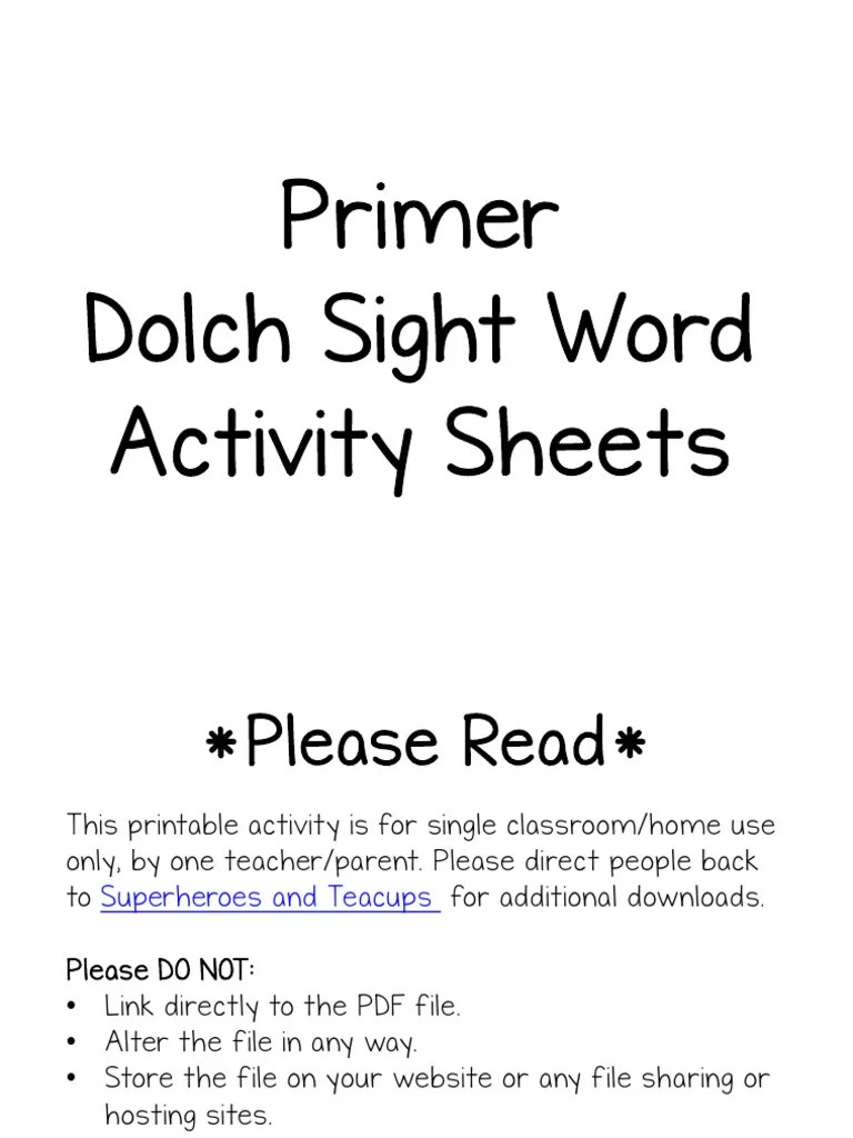 Primer-Dolch-Sight-Word-Activity-Sheets | PDF