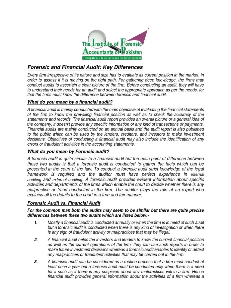 Forensic & Financial Audit-Key Differences | PDF | Audit | Financial Audit