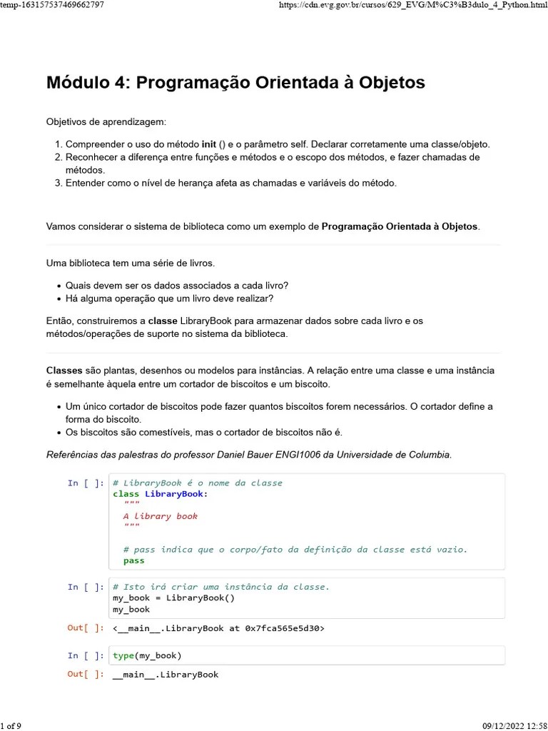 Aula 4 - Programação Orientada À Objetos - Enap - Python | PDF | Classe ...
