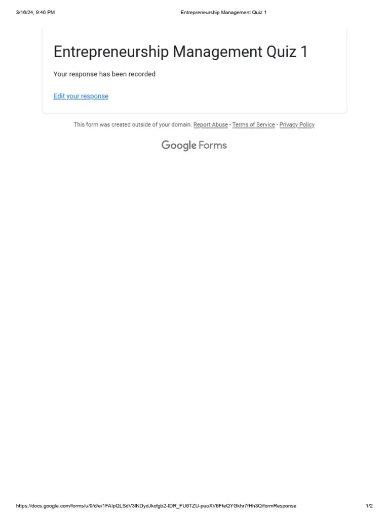 Entrepreneurship Management Quiz 1 | PDF