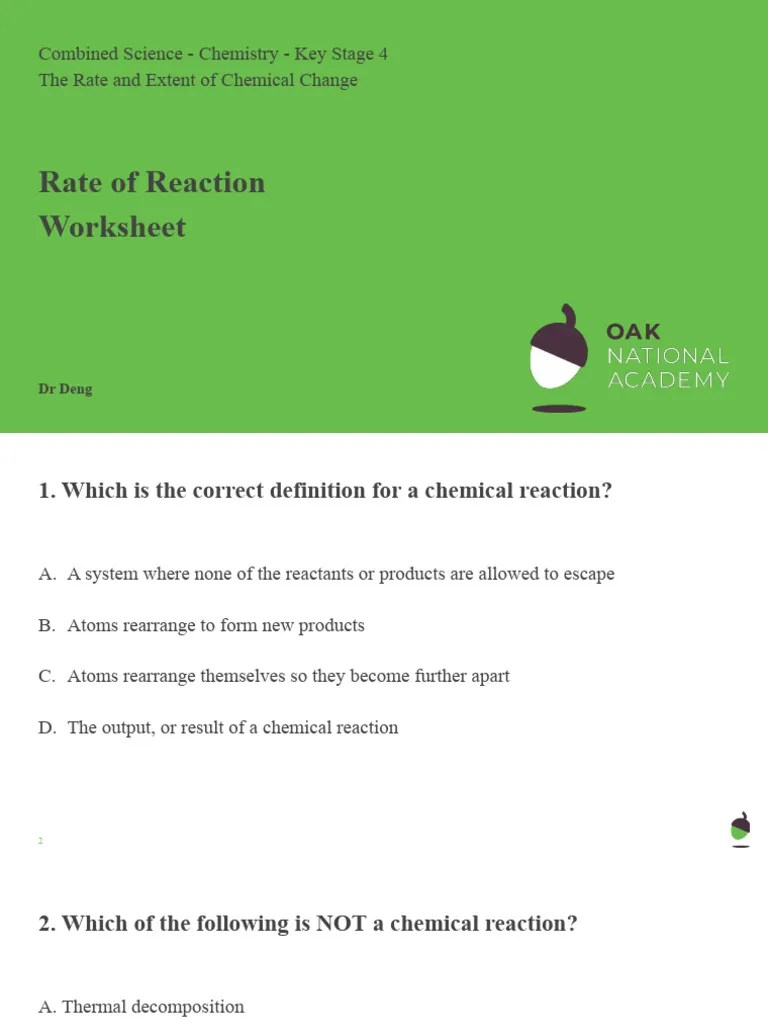 Rate Of Reaction - Worksheet | PDF | Chemical Reactions | Reaction Rate