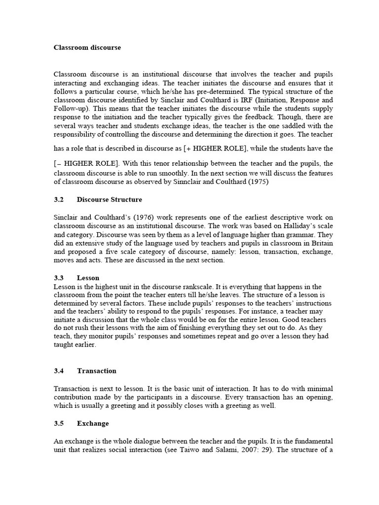 Classroom Discourse | PDF | Teachers | Question