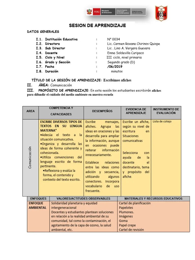 SESION DE APRENDIZAJE ESCRBIMOS AFICHE SOBRE LA TIERRA | PDF | Póster ...