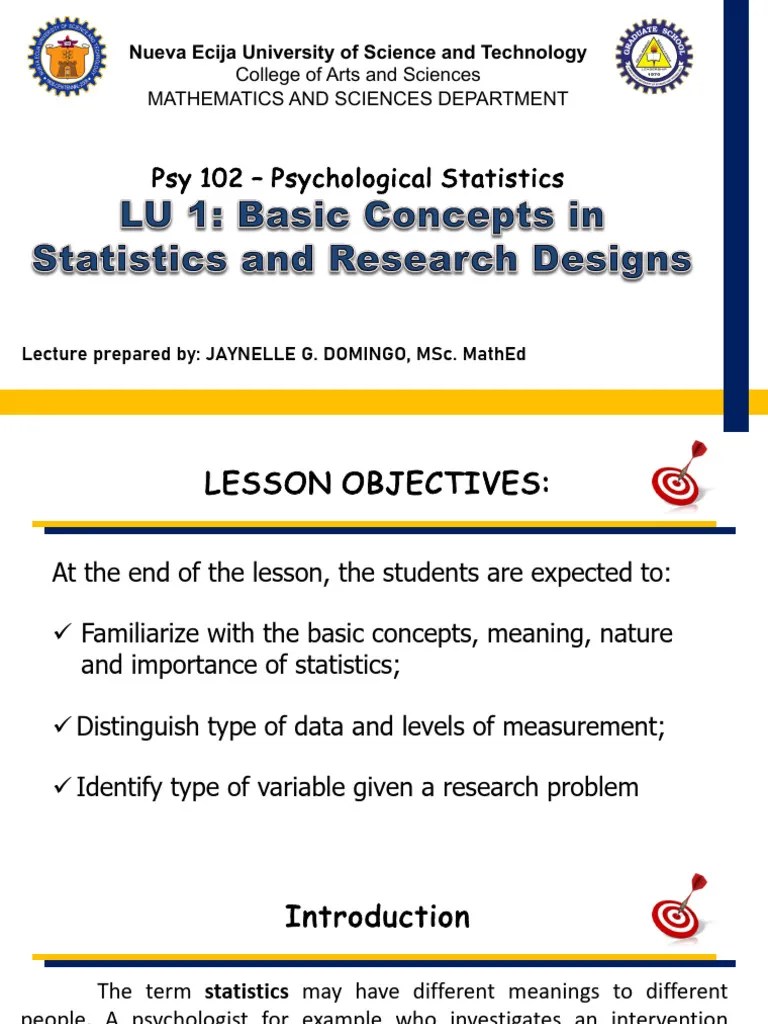 LU 1 Basic Concepts In Statistics And Research Designs | PDF | Level Of ...