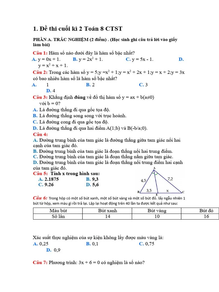De Thi Hoc Ki 2 Toan 8 Chan Troi Sang Tao | PDF