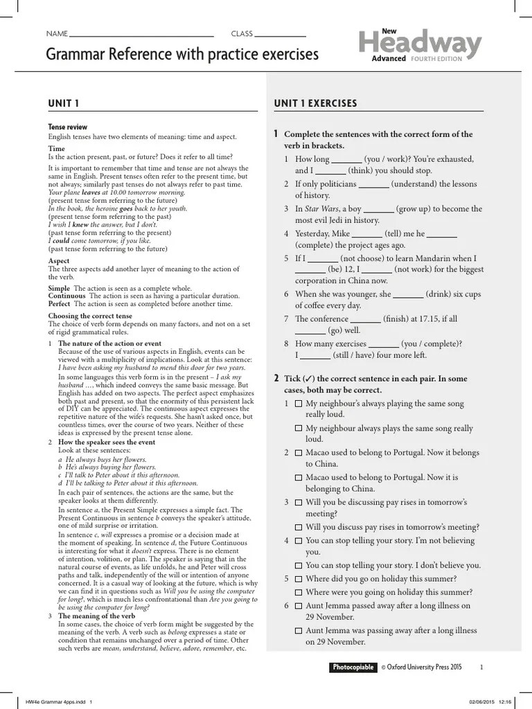 NHW Adv 4e Grammar Reference With Practice Exercises | PDF | Adverb | Verb