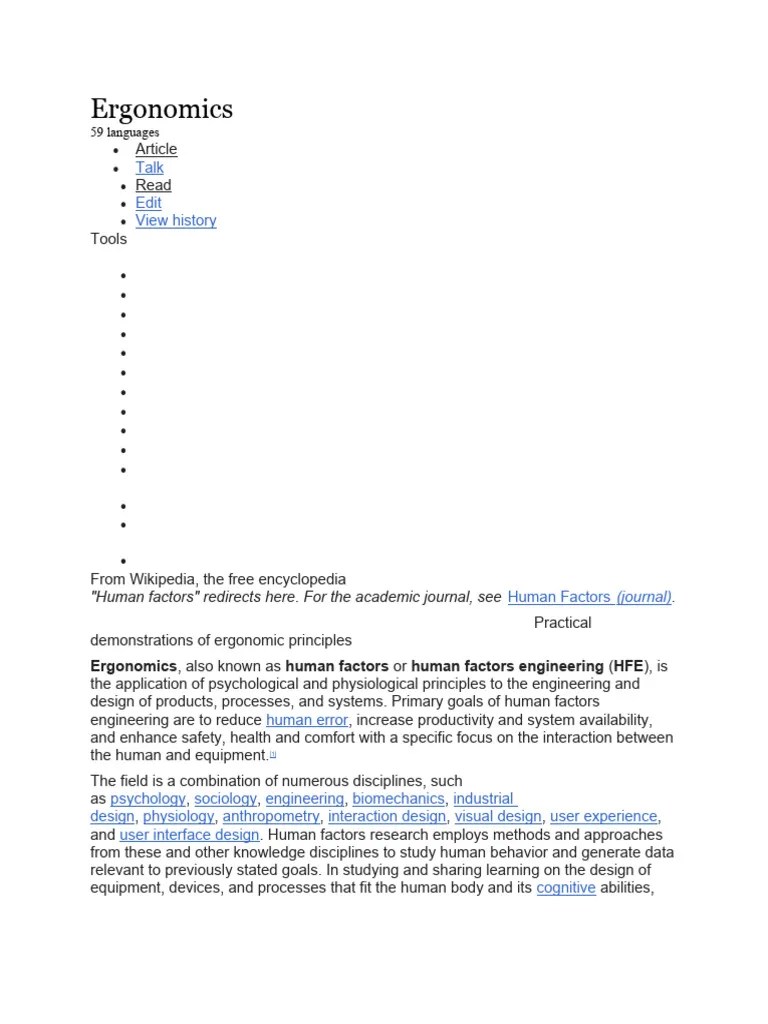 Ergonomics | PDF | Human Factors And Ergonomics | Psychology