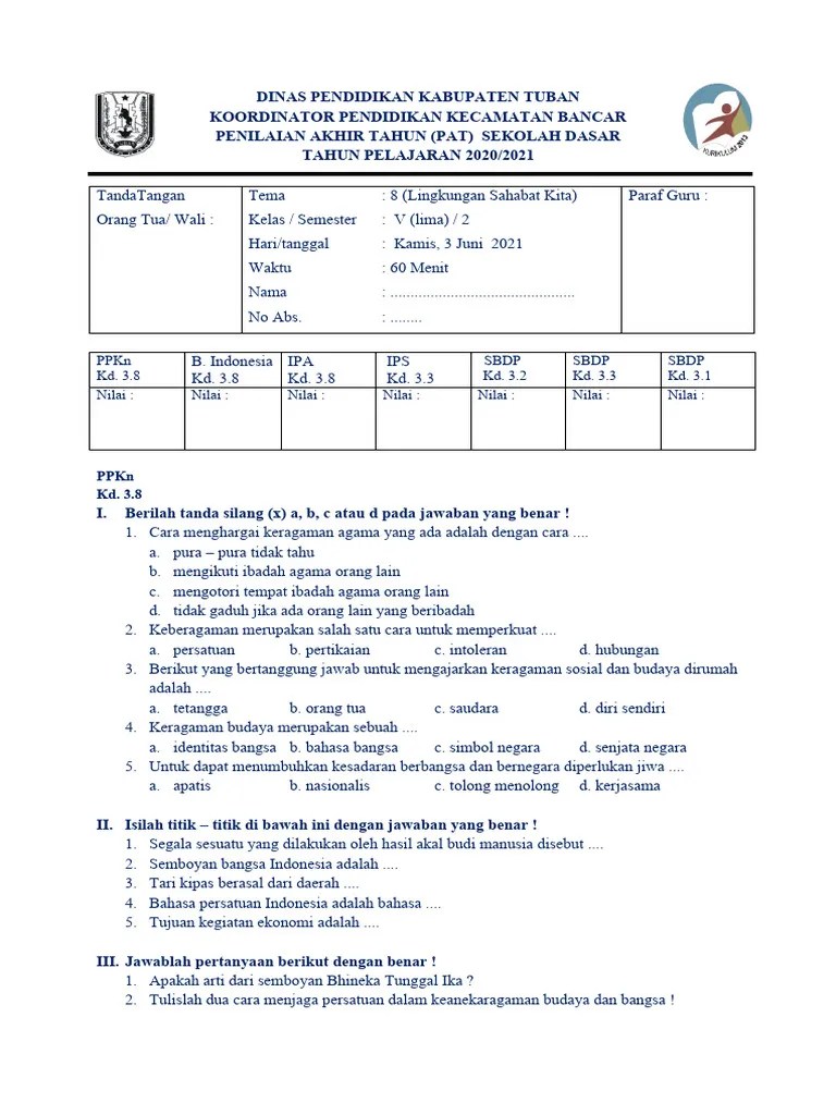 Soal Pat Kelas 5 Tema 8 | PDF