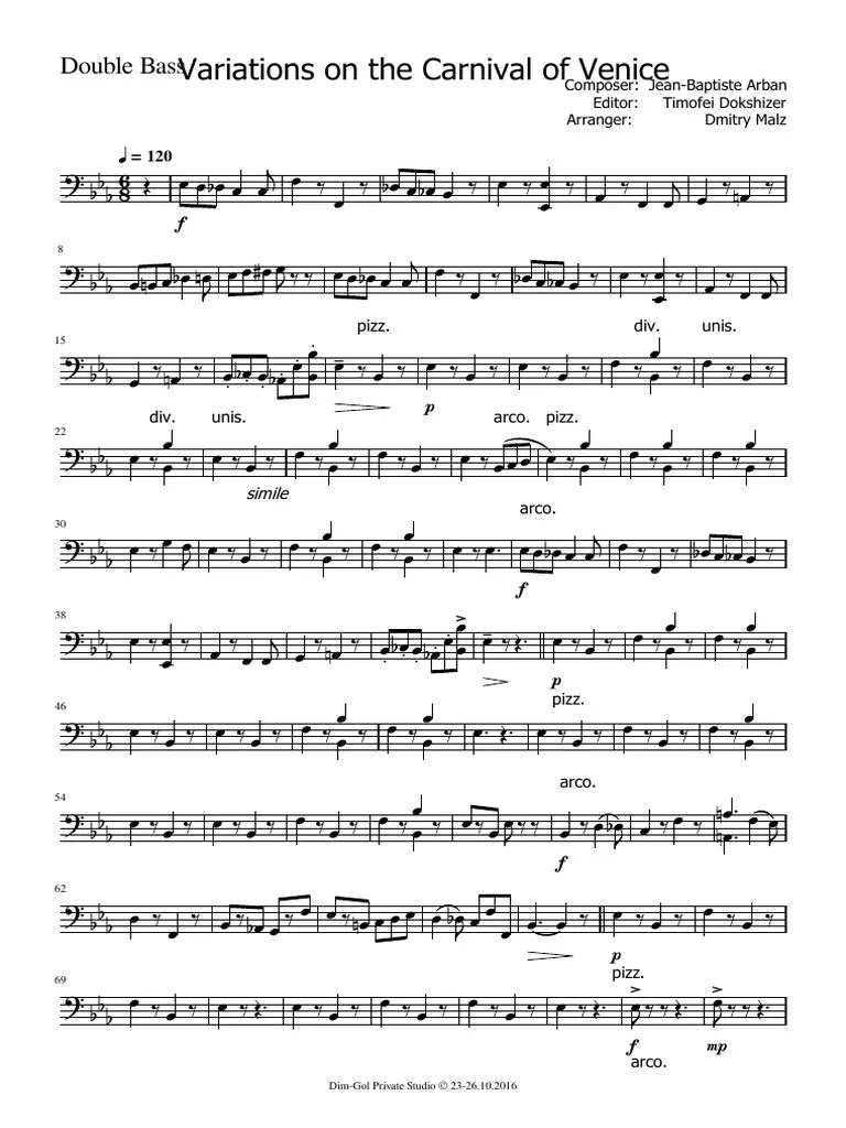 Variations On The Carnival Of Venice Double Bass Pdf Musical Forms