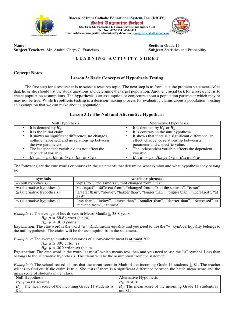 LAS Hypothesis Testing | PDF | Hypothesis | Null Hypothesis