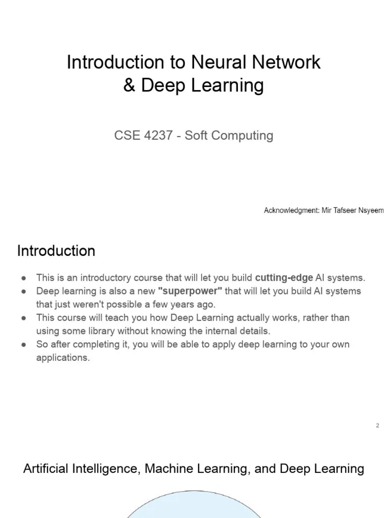 Introduction To Neural Network | PDF | Artificial Neural Network | Deep ...