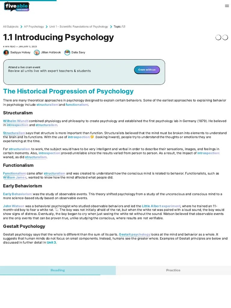 Unit 1.1 Introducing Psychology - AP Psych Study Guide 2024 - Fiveable | PDF | Psychology | Thought