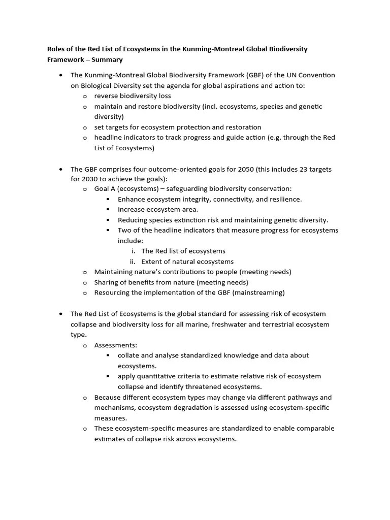 Roles Of The Red List Of Ecosystems In The Kunming-Montreal Global ...