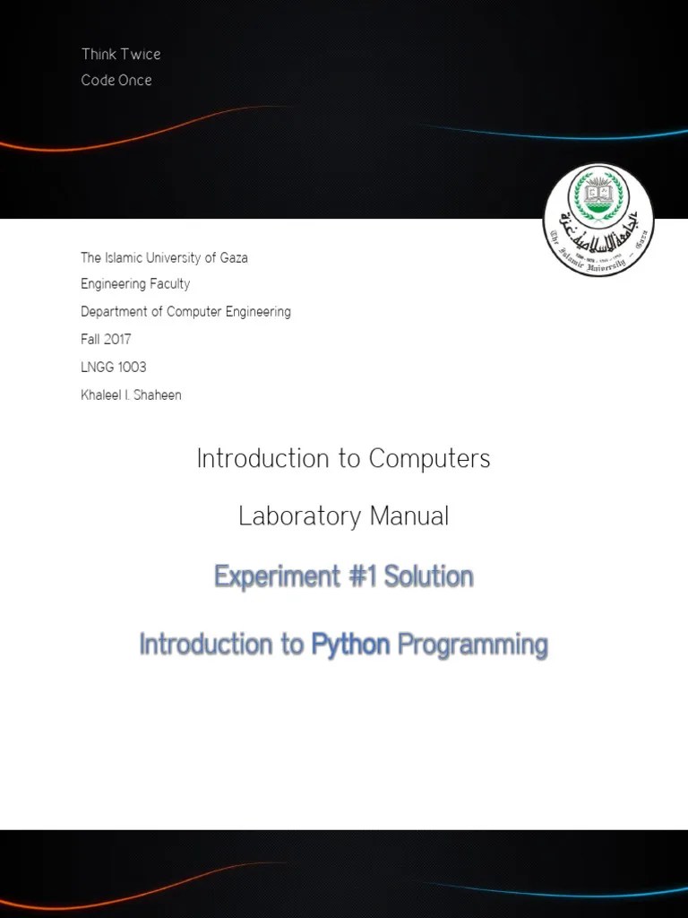 Lab 1 Introduction To Python Programming Solution1 | PDF | Teaching ...