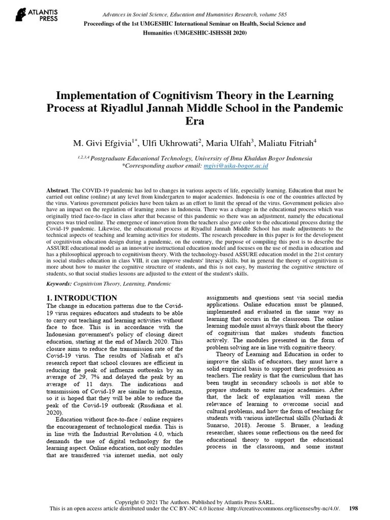 Implementation Of Cognitivism Theory In The Learning Process At ...