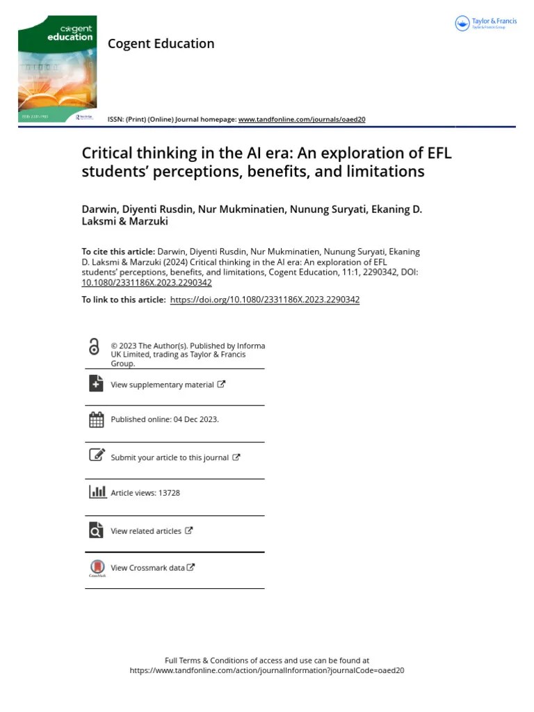 Critical Thinking In The AI Era An Exploration Of EFL Students ...
