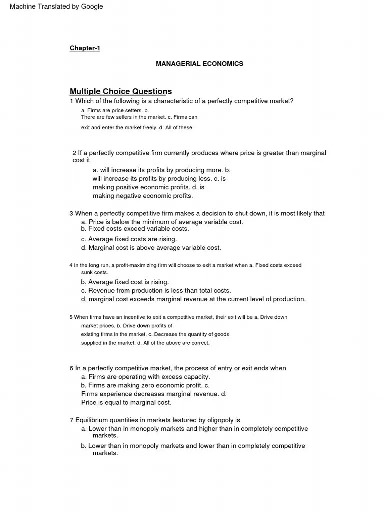 Chapter 1 Managerial Economics Multiple | PDF | Demand | Elasticity ...