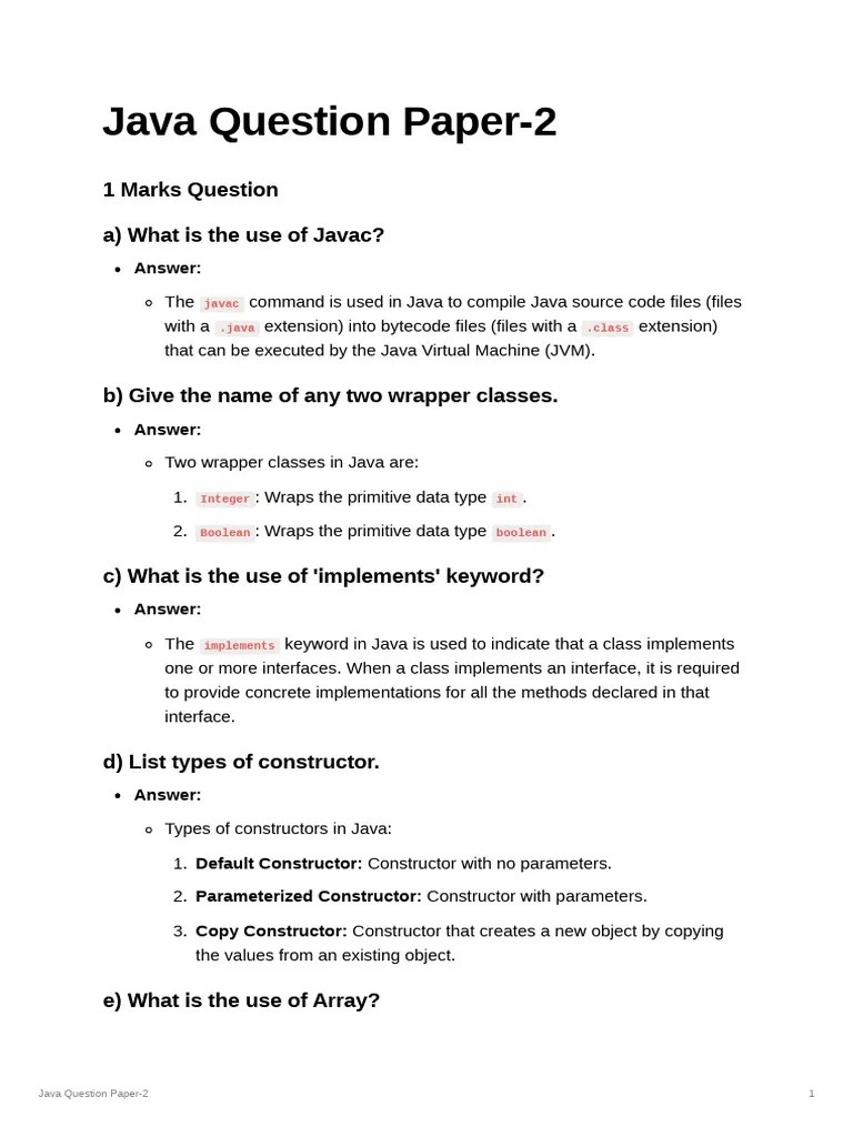 Java Question Paper-2 | PDF | Method (Computer Programming ...