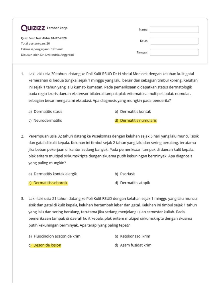 Quiz Post Test Akhir 04-07-2020 - Quizizz | PDF