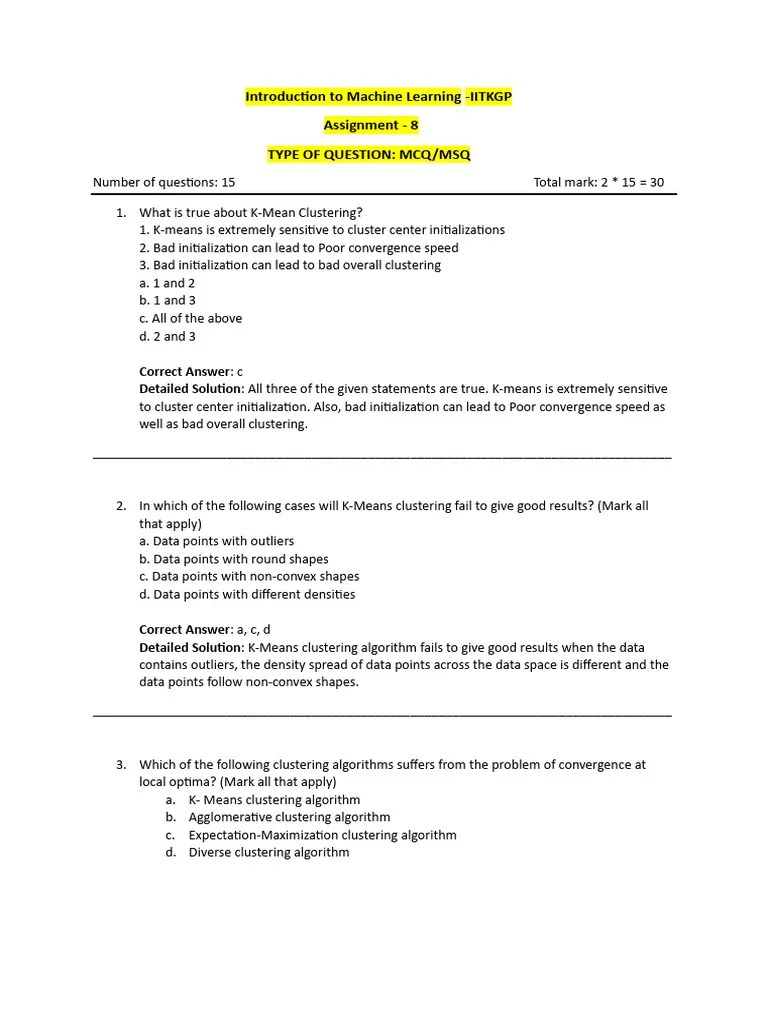 IML-IITKGP - Assignment 8 Solution | PDF | Cluster Analysis | Applied ...