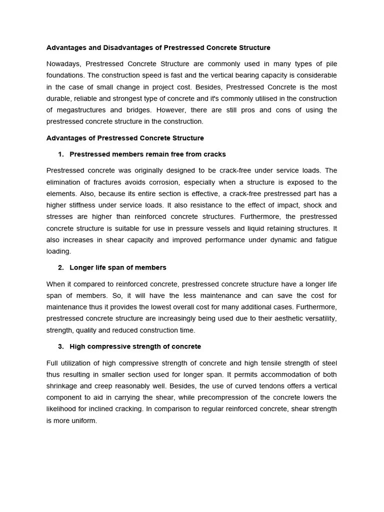 Advantages & Disadvantages Of Prestressed Concrete | PDF | Prestressed ...
