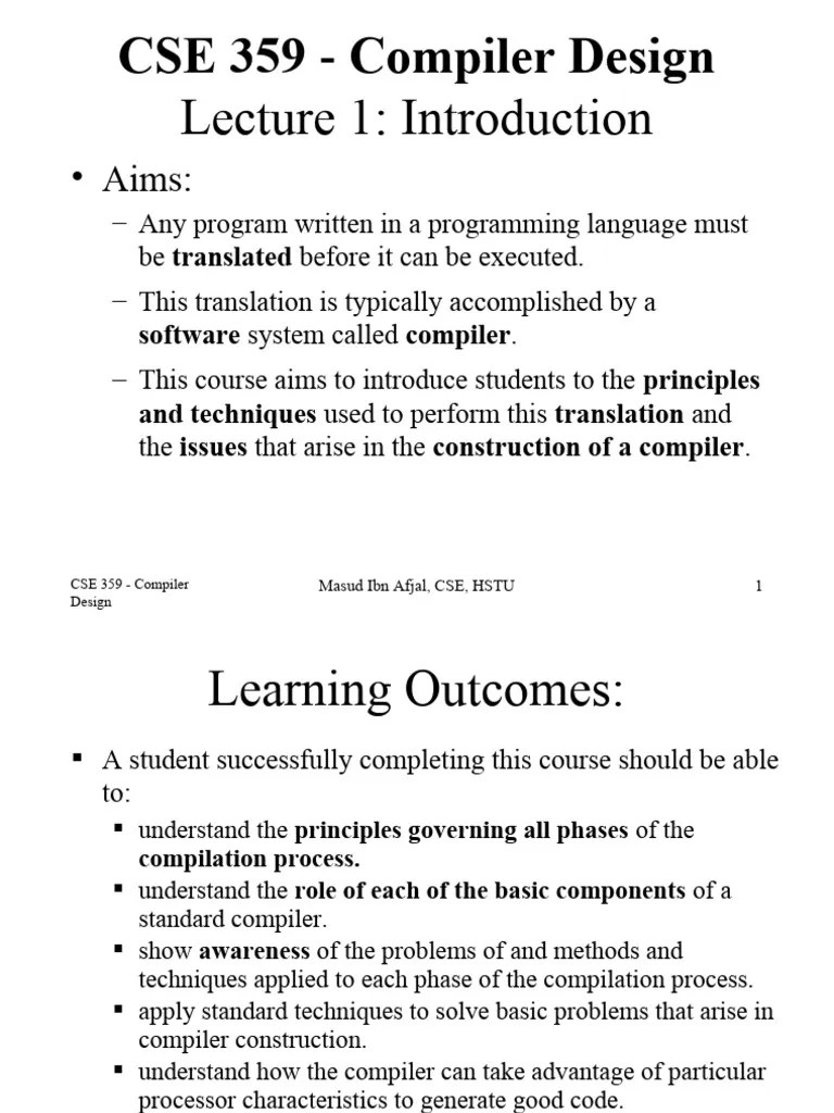 Compiler Lecture 1 | PDF | Compiler | Computer Program