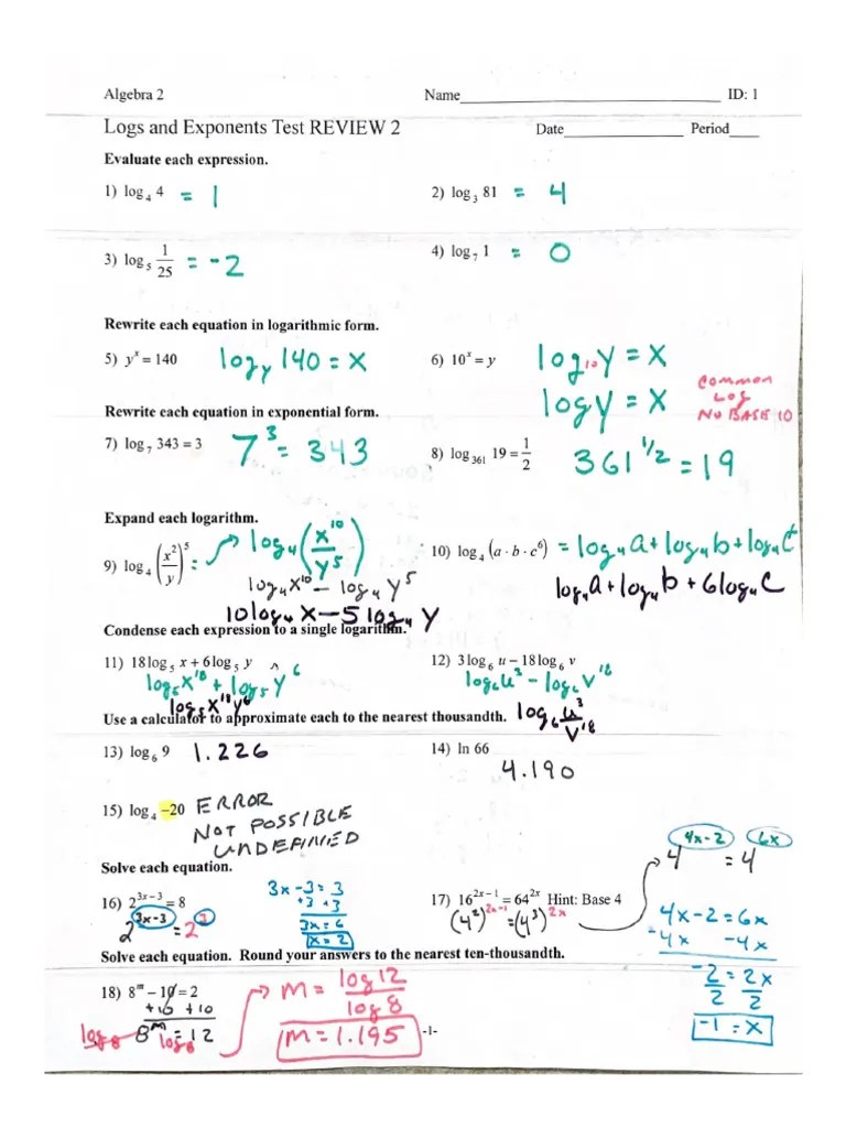 Regular Algebra Two Test Review | PDF