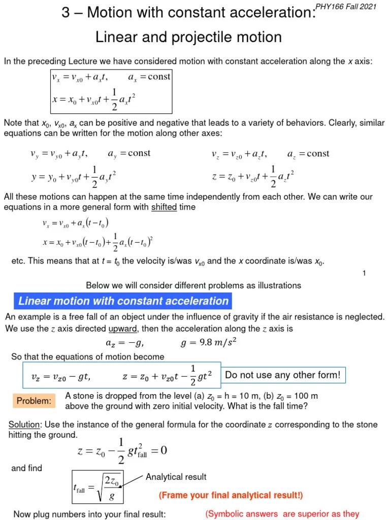 PHY166-03-Motion_with_constant_acceleration | PDF | Motion (Physics ...