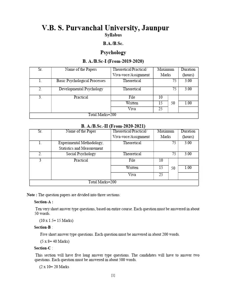 B.A. B.SC Psychology Syllabus Revised | PDF | Statistics | Mental Disorder