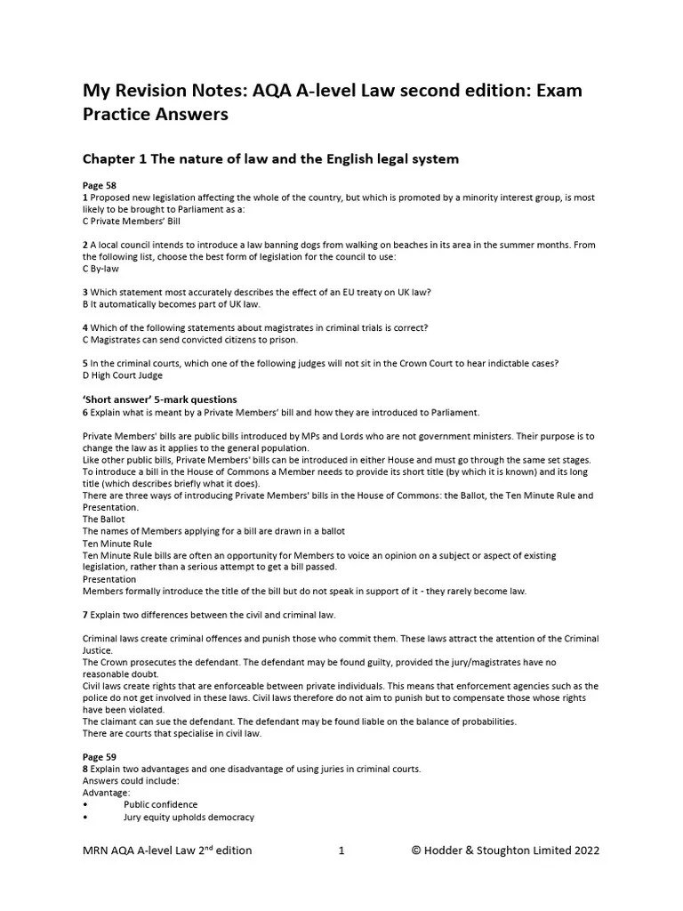 Aqa A Level Law Exam Practice Guide Pdf Negligence House Of