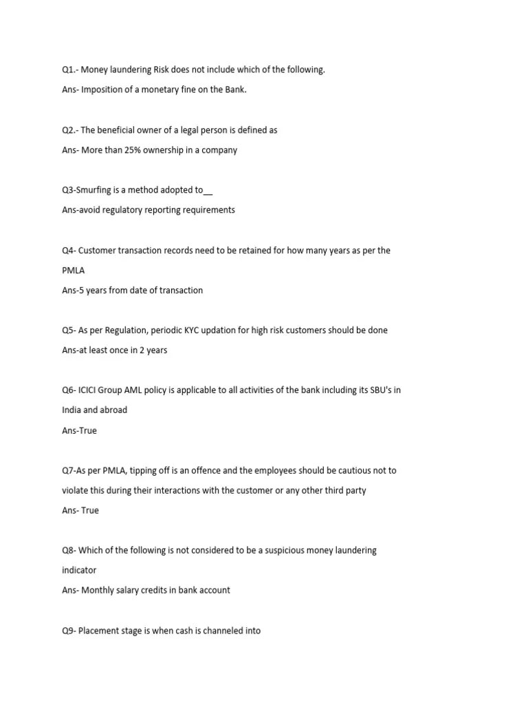 AML & KYC 50 QUESTIONS-1 | PDF | Money Laundering | Banks