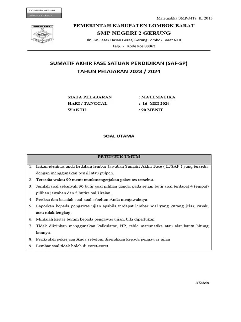 Soal Saf-Sp Matematika 2024-Utama | PDF
