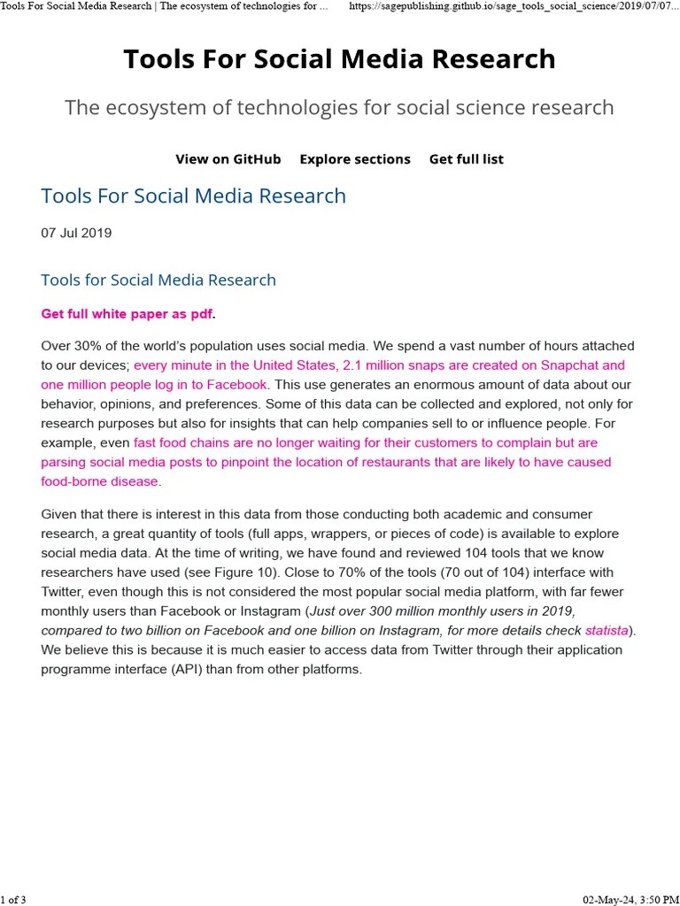 Tools For Social Media Research The Ecosystem Of Technologies For ...