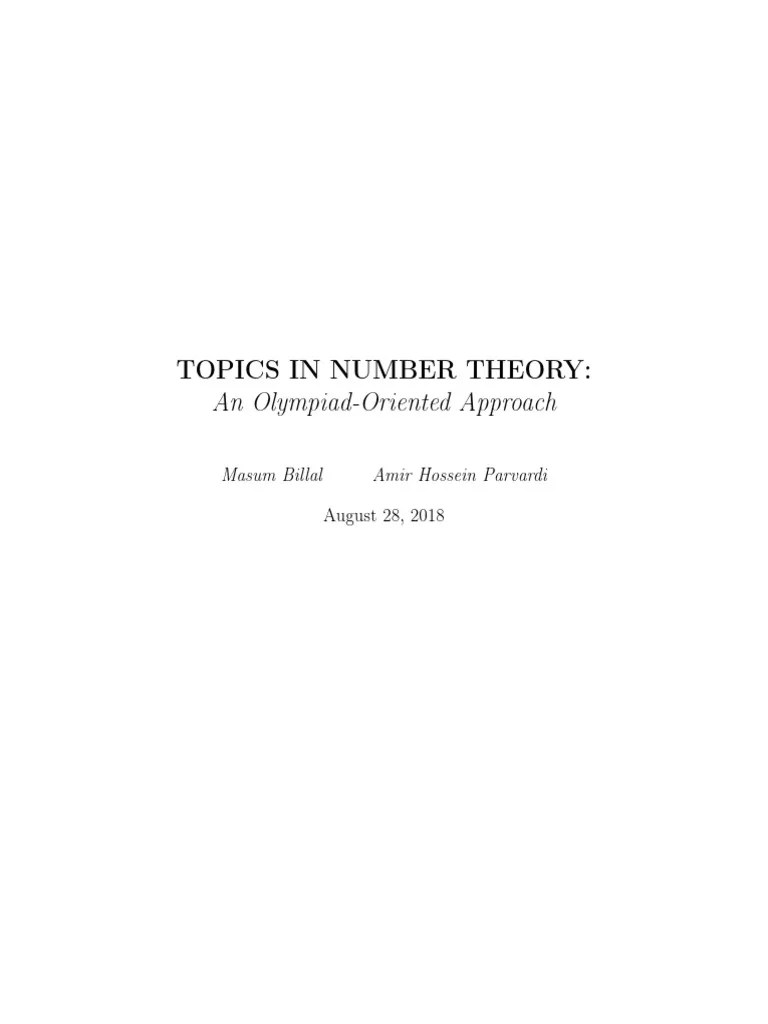Topics In Number Theory- An Olympiad_Oriented Approach | PDF | Numbers ...
