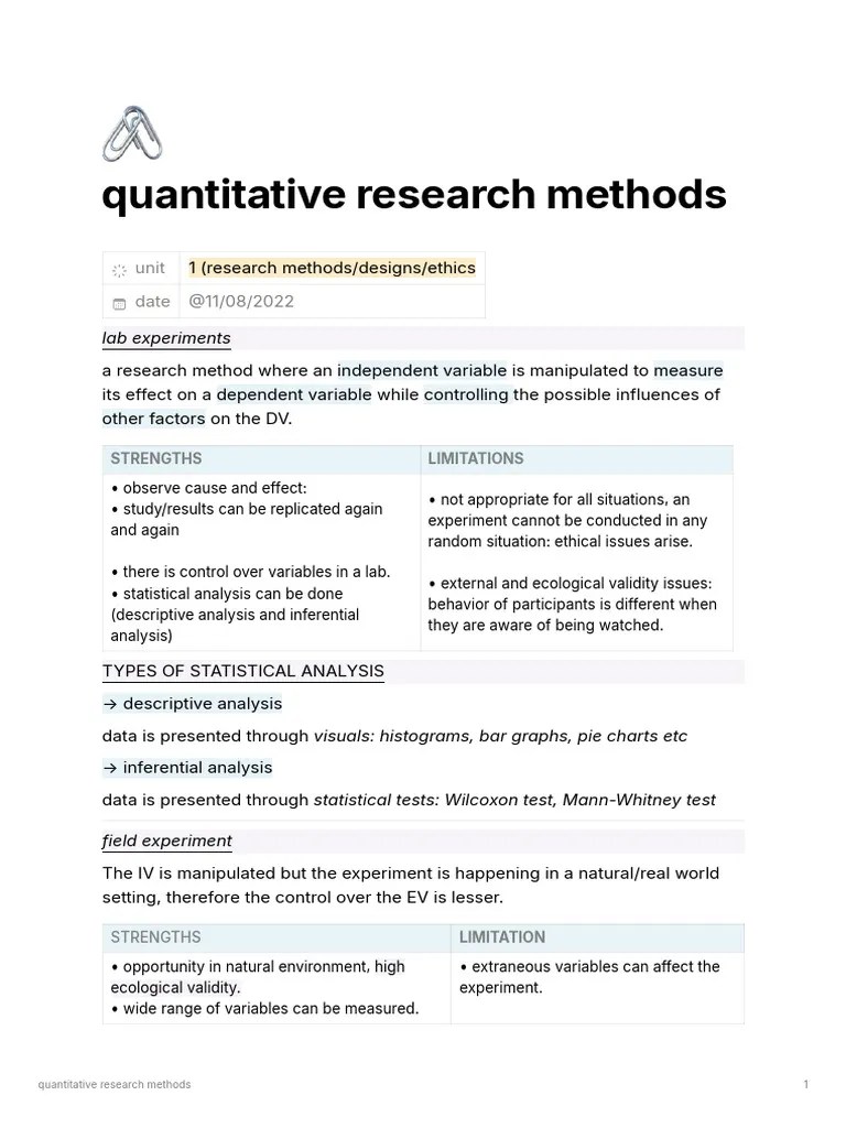 Quantitative Research Methods | PDF | Experiment | Methodology