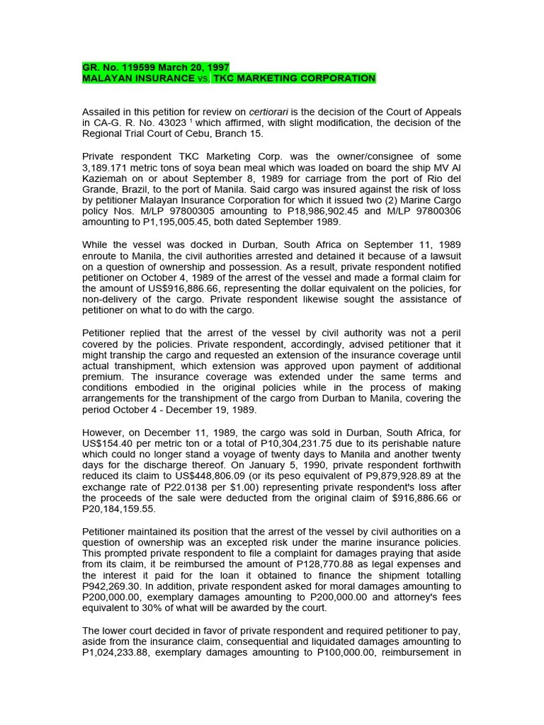 GR. No. 119599 | PDF | Insurance | Liability Insurance