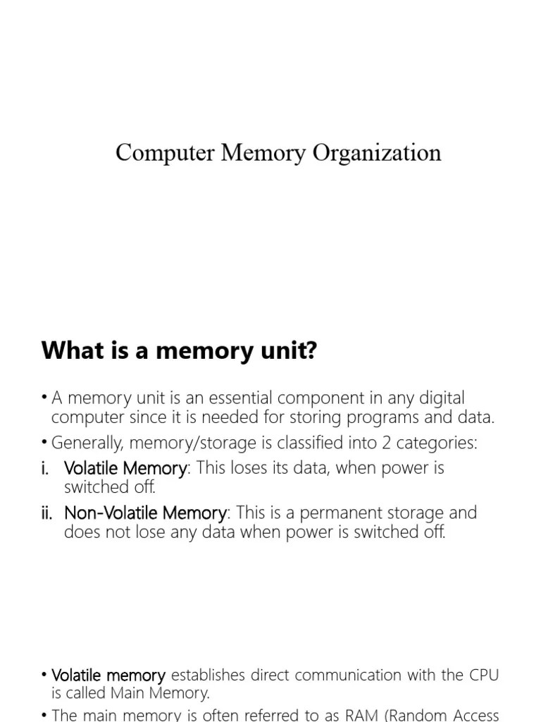 Computer Memory Organization | PDF | Computer Data Storage | Random ...